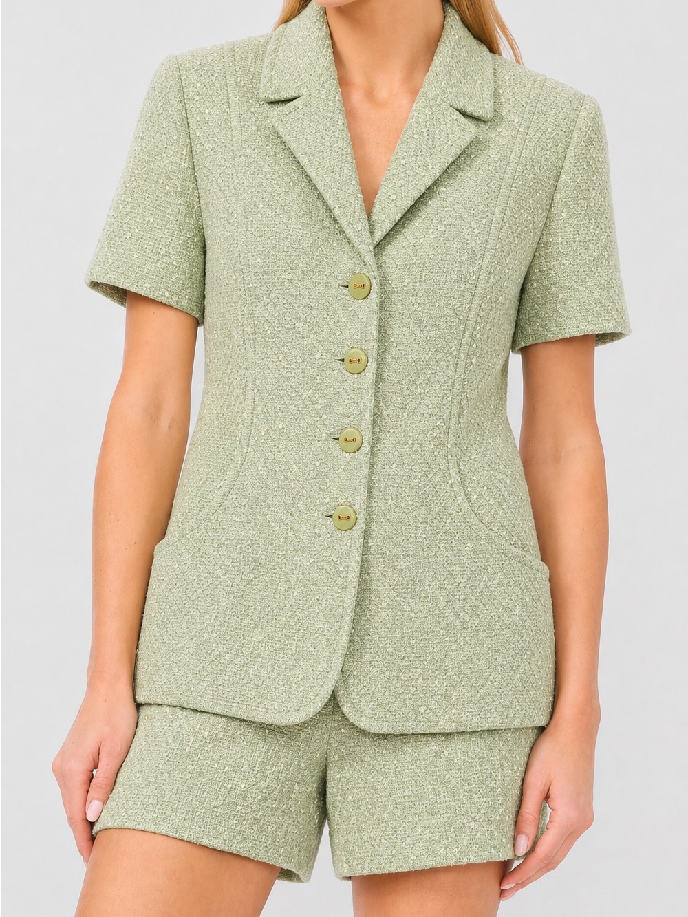 St John- Vintage Tweed Green Short Sleeve Blazer